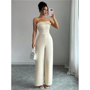 NewElenzga One-Piece Jumpsuit With Ruffle Edging, Elegant And Romantic Design